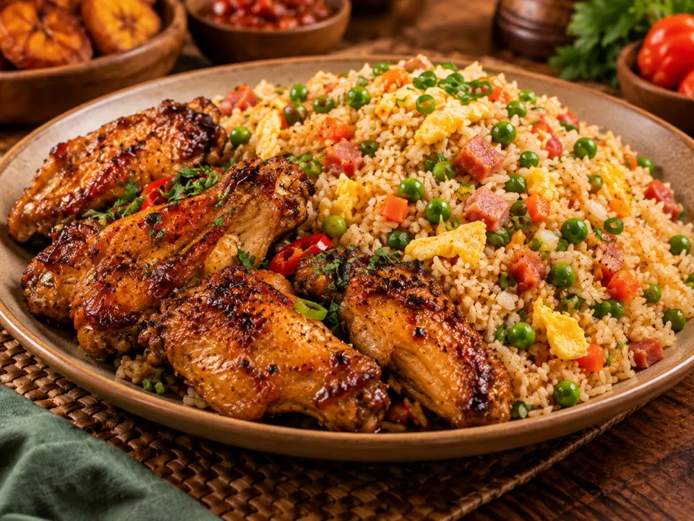 Riz cantonais et ailes de poulet grillées LAMBA